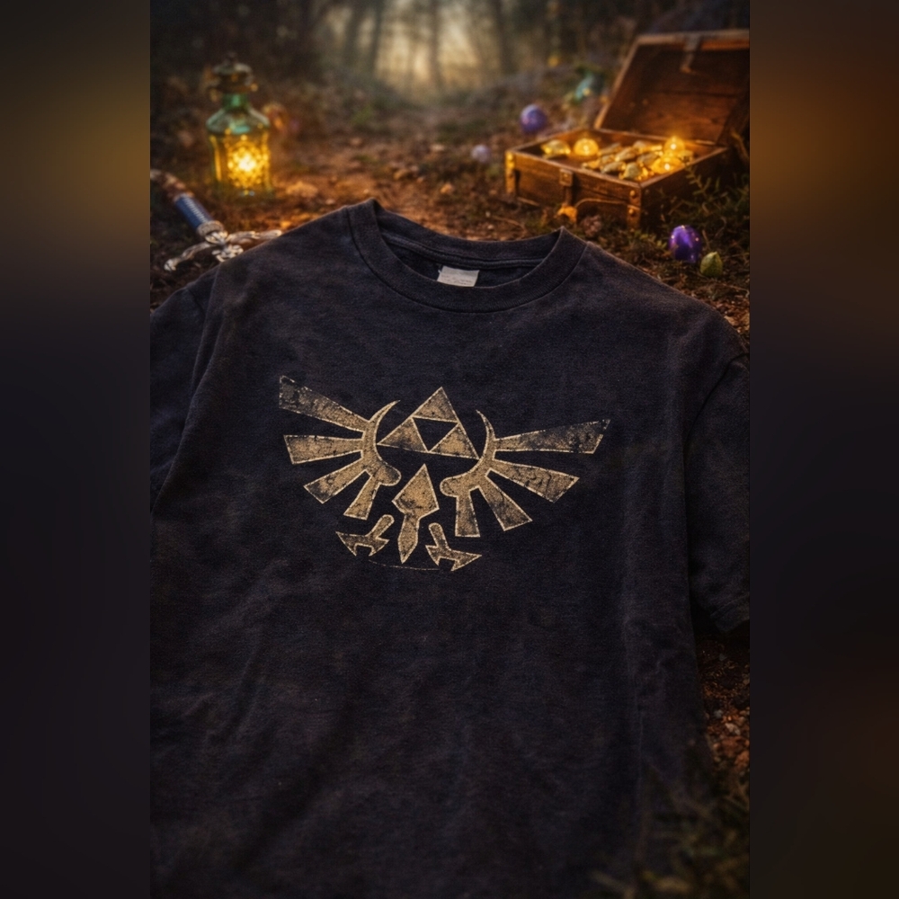 Legend of Zelda Triforce T-Shirt – Kids Medium – Black – Official Nintendo – Pre